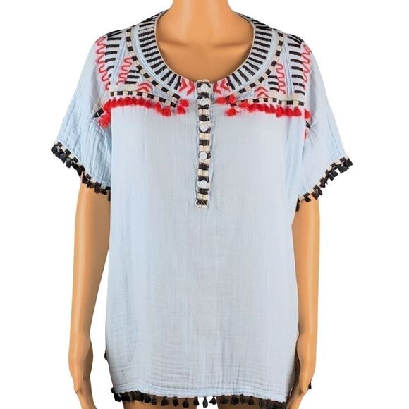 Johnny Was Short Sleeve Embroidery Top Fringe Style P10619-3 Sz Small, Bohemian - Picture 1 of 11